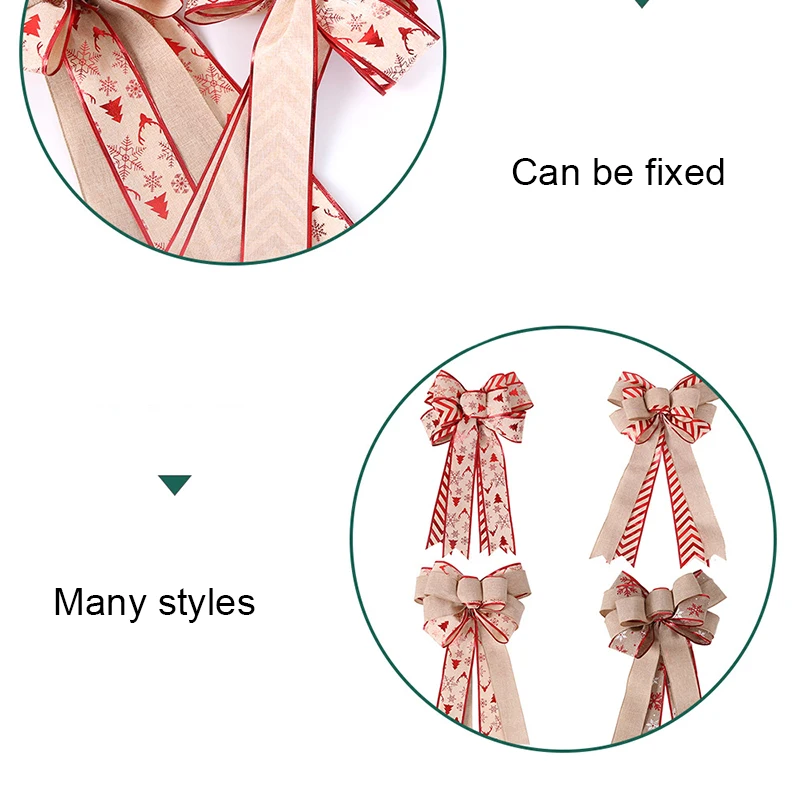 Description Picture 5 of item46*28cm Double Layer Linen Bow Christmas Bow-knot Christmas Tree Decorations Maple Leaf Striped Snowflake Khaki Bow Decor