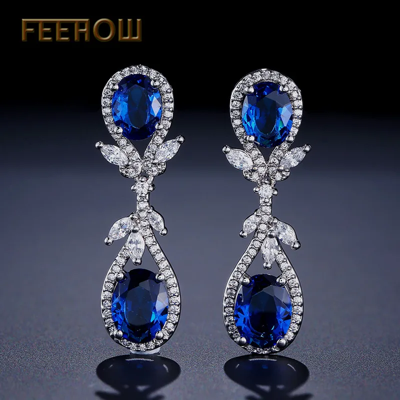 Женские винтажные серьги FEEHOW длинные капельки из чистого кубического циркония с