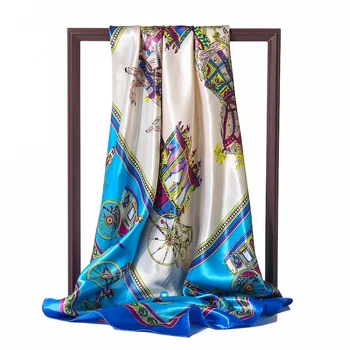 

Female Silk Scarf Luxury Brand Print Square Women Neck Scarves Shawls Beach Wraps Foulard Hijab Bandana Satin Kerchief