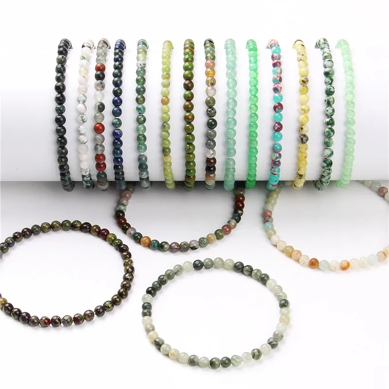 Bracelet d'énergie en perles Chakra de 4mm, Agates rondes naturelles, pierre d'onyx, Bracelet extensible pour femmes et hommes, bijoux de Yoga faits à la main