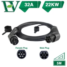 Morec EV зарядный кабель 32А 22 кВт трехфазный для электрической автомобильной зарядной станции Тип 2 штекер «Мама-папа», IEC 62196-2 5 м