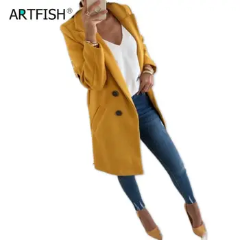 

Women Wool Outwear Winter Woollen Coat Long Sleeve Turn-Down Collar Blends Jacket Elegant Lady Overcoats 3XL Plus Size GV782