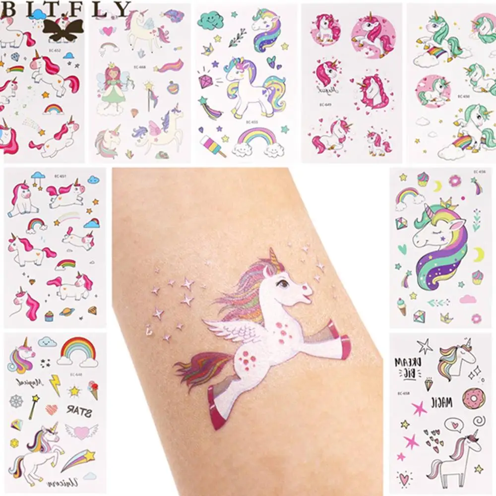 Одноразовые вечерние тату наклейки Huiran Unicorn для детского дня рождения украшения