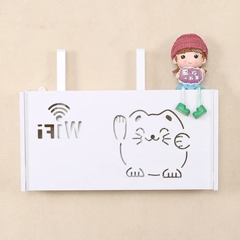 

Wifi Router Storage Shelf Storage Boxes Cable Power Plus Wire Bracket Storage Box Wood-Plastic Wall Shelf Hanging Bracket Box