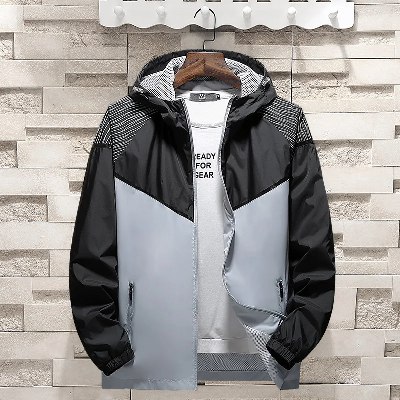 

Spring new chamarra hombre thin color matching hooded windbreaker jackets men's casual jacket coat ceket roupas masculinas