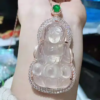 

Natural ice guanyin jade pendant with 925 sterling silver rose gold pendants necklaces add chain jade jewelry jade necklace