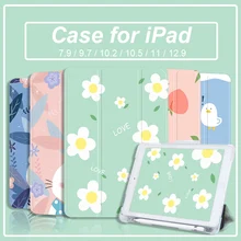 

Case for iPad 8 9th Generation 2020 7th 8th 10.2 Air 4 2 Pro 11 2021 10.5 Mini with Pencil Holder Tablet Transparent Back Cover