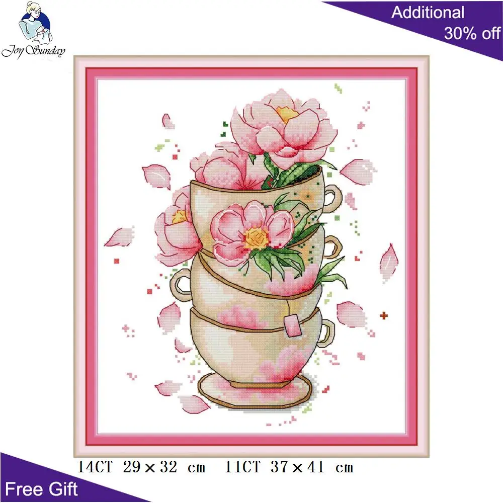 Joy Sunday цветок на чашке кофе вышивка крестиком H806 14CT 11CT штампованные и