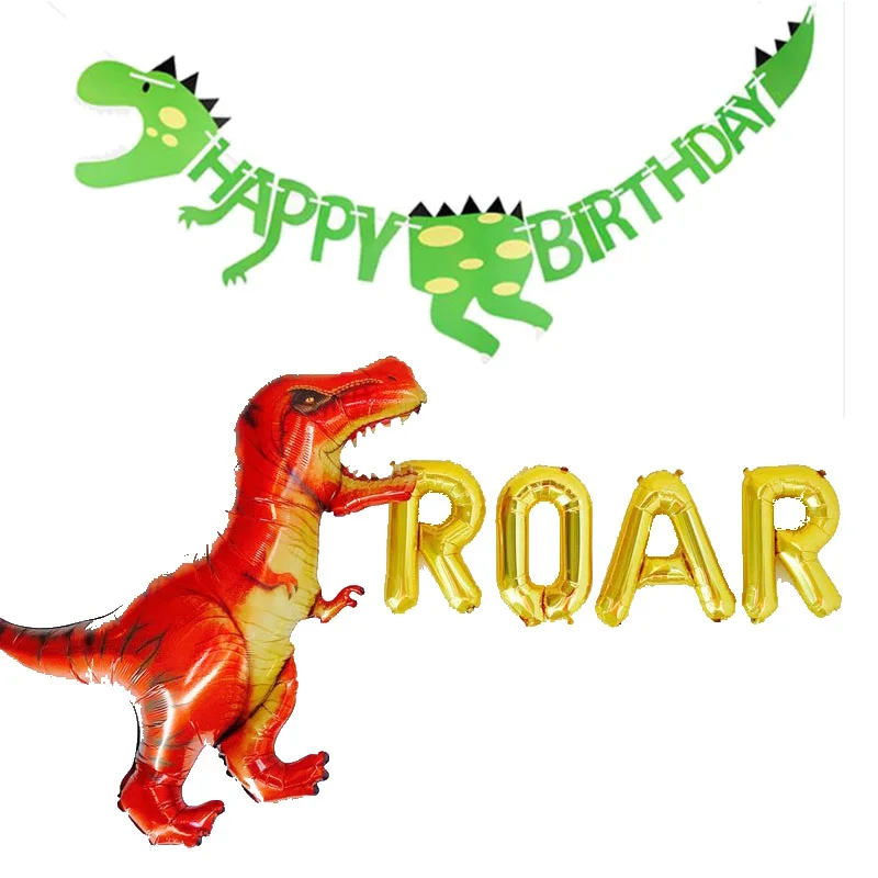 Roar воздушный шар баннер тема динозавра джунглей T-Rex первое 2-е 3-е 5-е 7-е 8-е 10-е