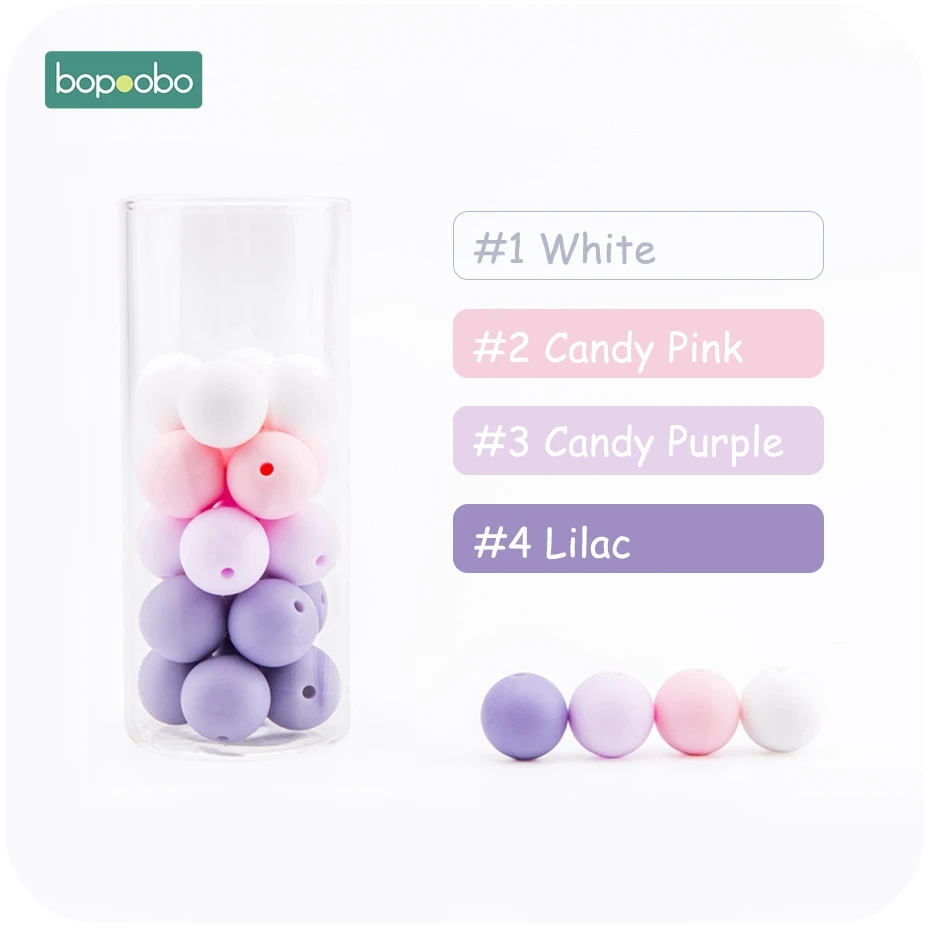 New Purple Bopoobo 100 шт, силиконовые бусины, 15 мм, сделай сам, Стартовые наборы, укрепляющие зубные тренировки, силиконовые бусины, Детские аксессуары, нетоксичные - Цвет: New Purple