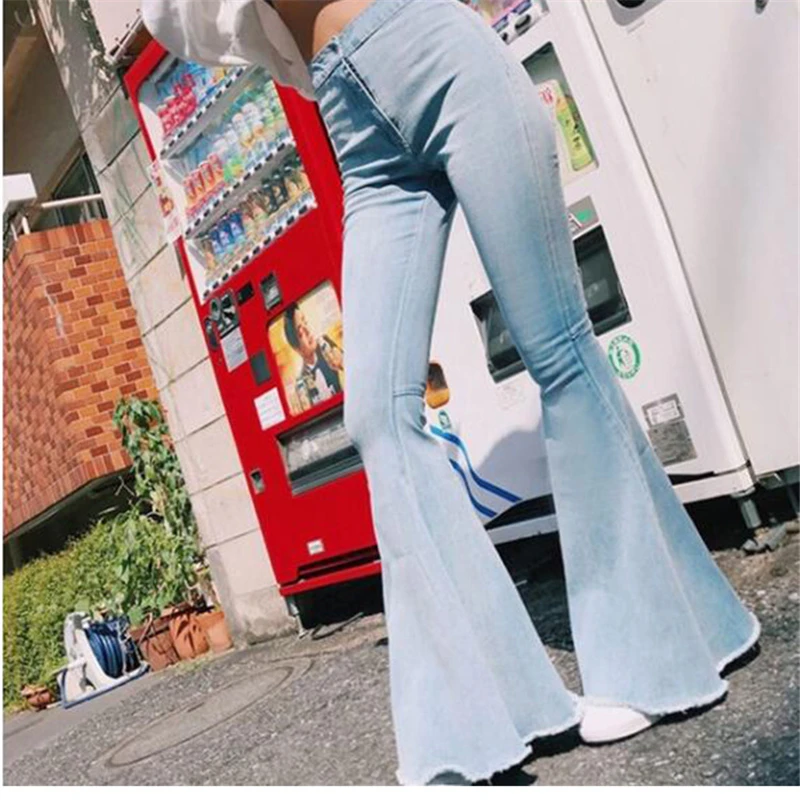 Suzhan 2019 новые модные повседневные женские винтажные Джинсы Расклешенные Стрейчевые джинсовые штаны женские повседневные брюки с высокой