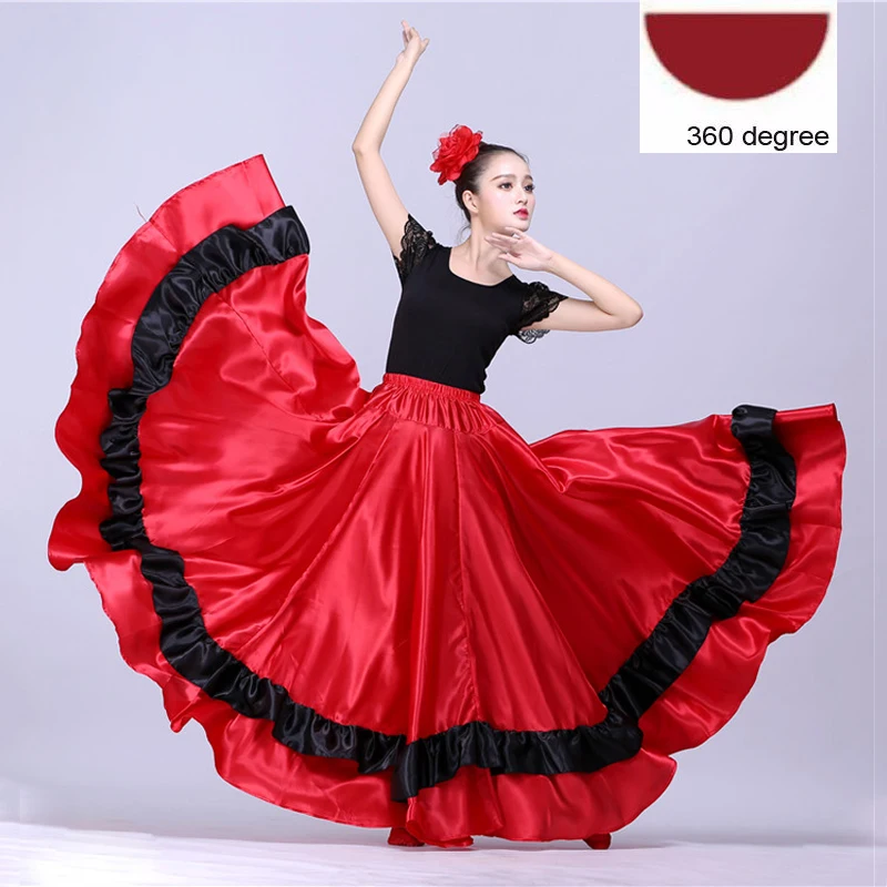 Style3 360 Размера плюс леди испанский фламенко юбочные танцевальные костюмы одежда для женщин Красный Черный испанская коррида фестиваль танец живота одежда - Цвет: Style3 360