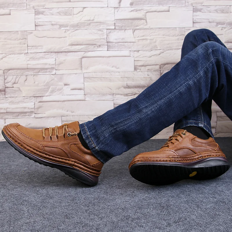Men Genuine Leather Shoes Business Formal Shoes 100% Cowhide Breathable Sneaker Mountain Hiking Shoes 2019 New leather sneakers - Image 5