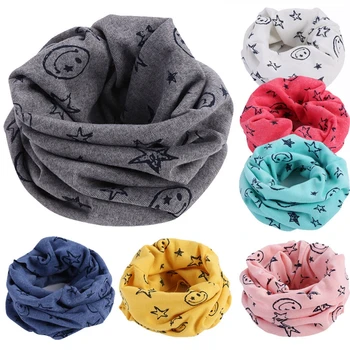

Spring Winter Children Neckerchief Warm Cotton Scarf Baby Boys Girls Scarves Shawl Smiling Face Star Print Collar Fashion Scarf