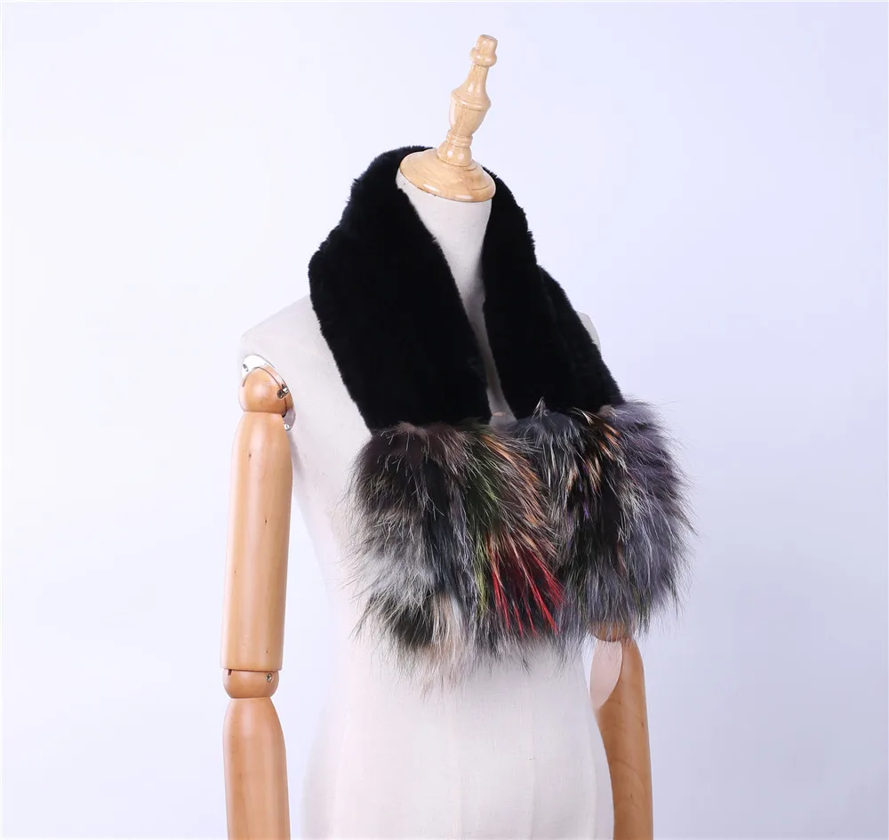 Brand New Genuine Real Rex Rabbit Fur Women's Fashion Fur Scarf Scarves Silver Fox Fur Knitted Wraps Multicolor Winter Warm