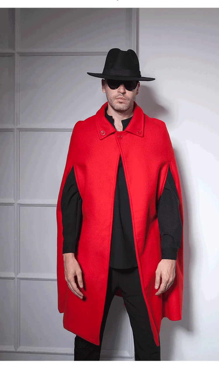 CAPED мужской зимний II плащ-стиль длинный стиль лацкан яркий красный праздничный плащ в стиле ретро без рукавов Мужской плащ