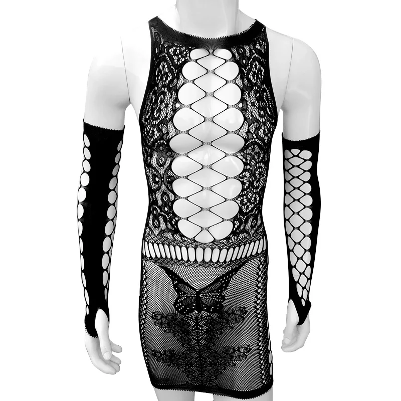 

Sissy Mesh Babydoll See though Hollow Out Nightwear Sexy Lingerie hot erotic costumes Men Sheath lingerie Set
