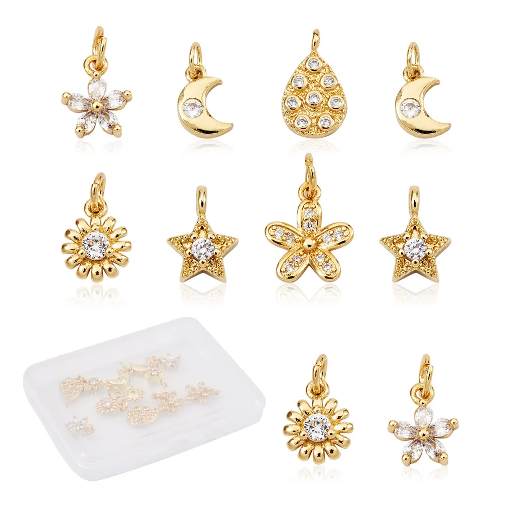 

12Pcs Heart Flower Charms Brass Cubic Zirconia Crystal Charms Pendants for Fashion Earrings Necklace DIY Handmade Jewelry Making