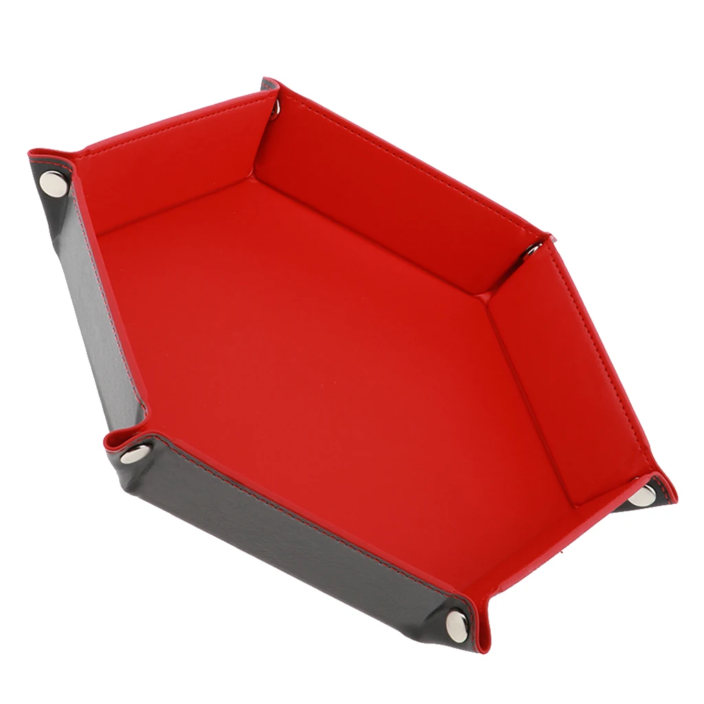 Dice Holder PU Leather Folding Hexagon Tray for RPG, DND and Other Table Games