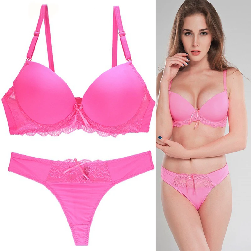 fuschia pink Большой Бюстгальтер 34/75 36/80 38/85 40/90 42/95 B C D E чашка пуш-ап базовый бюстгальтер женская футболка комплекты бюстгалтеров и трусиков плюс размер - Цвет: fuschia pink