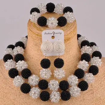 

black and clear ab costume necklace african wedding jewelry set nigerian beads jewellry sets FZZ94