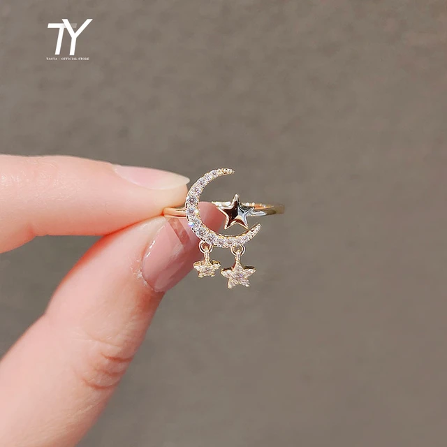 2022 Classic Star Element Pendant Gold Color Open Rings For Womans Korean  Fashion Jewelry Wedding Party Girl's Unusual Sexy Ring