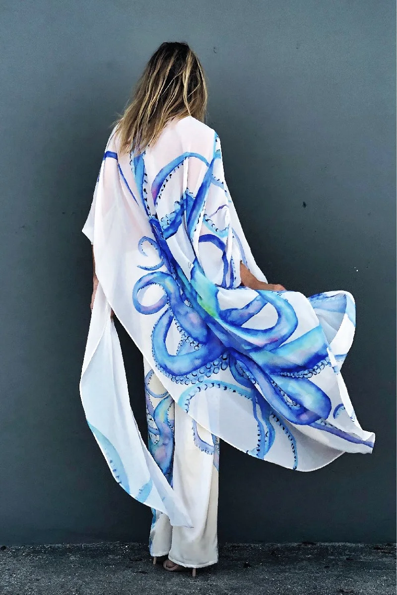 Bikini Cover-ups Boho Print Self Belted Long Sleeve Kimono Dress Tunic Women Summer Clothes Beach Wear Swim Suit Cover Up A1013 long beach dresses