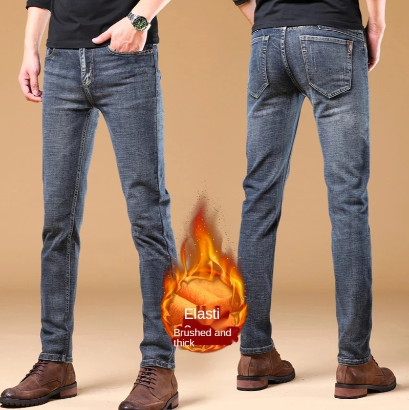 New winter Warm Jeans High Quality Wthinlee Men's Brand Autumn Winter Jeans  Thicken Fleece Men Jeans Long Trouser