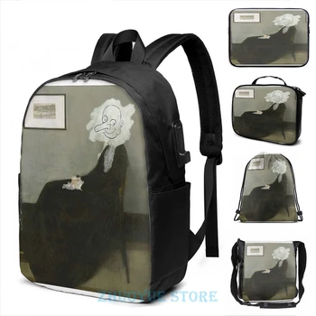 

Funny Graphic print Whistlers Mother - Mr Bean USB Charge Backpack men School bags Women bag Travel laptop bag