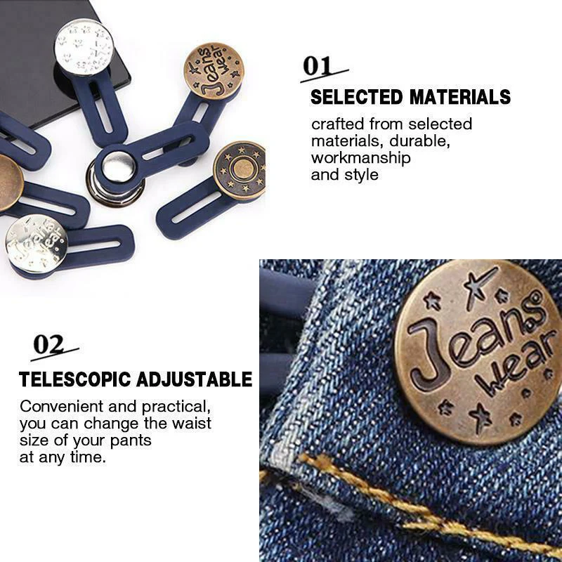 10Pcs Jeans Retractable Button Adjustable Detachable Extended Button For Pants