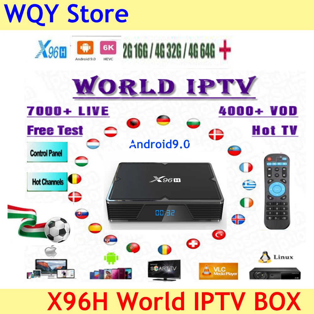 Новейший X96H World IP tv 7000+ Live tv Испания Польша Германия французская Швейцария Netherland голландская Малайзия арабский США