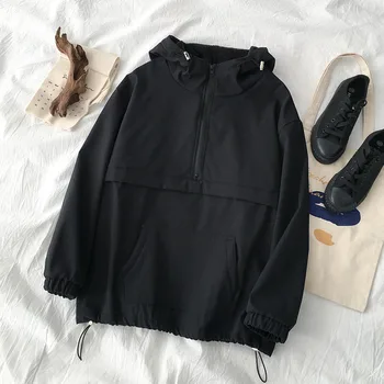 

black hooded women sweatshirts and hoodies thicken warm fleece 2020 winter new loose outwear coat tops