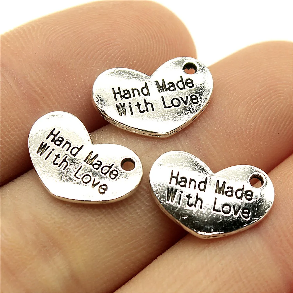 WYSIWYG 40 шт 15x10 мм ручной работы с сердечками|made with love charm|made lovehand made |