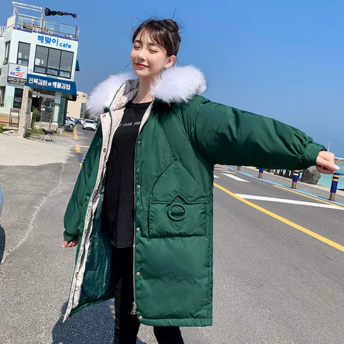 

2019 Winter New Style down Jacket Cotton-padded Clothes Women's Mid-length Cotton-padded Jacket Loose-Fit Large Fur Collar Cotto