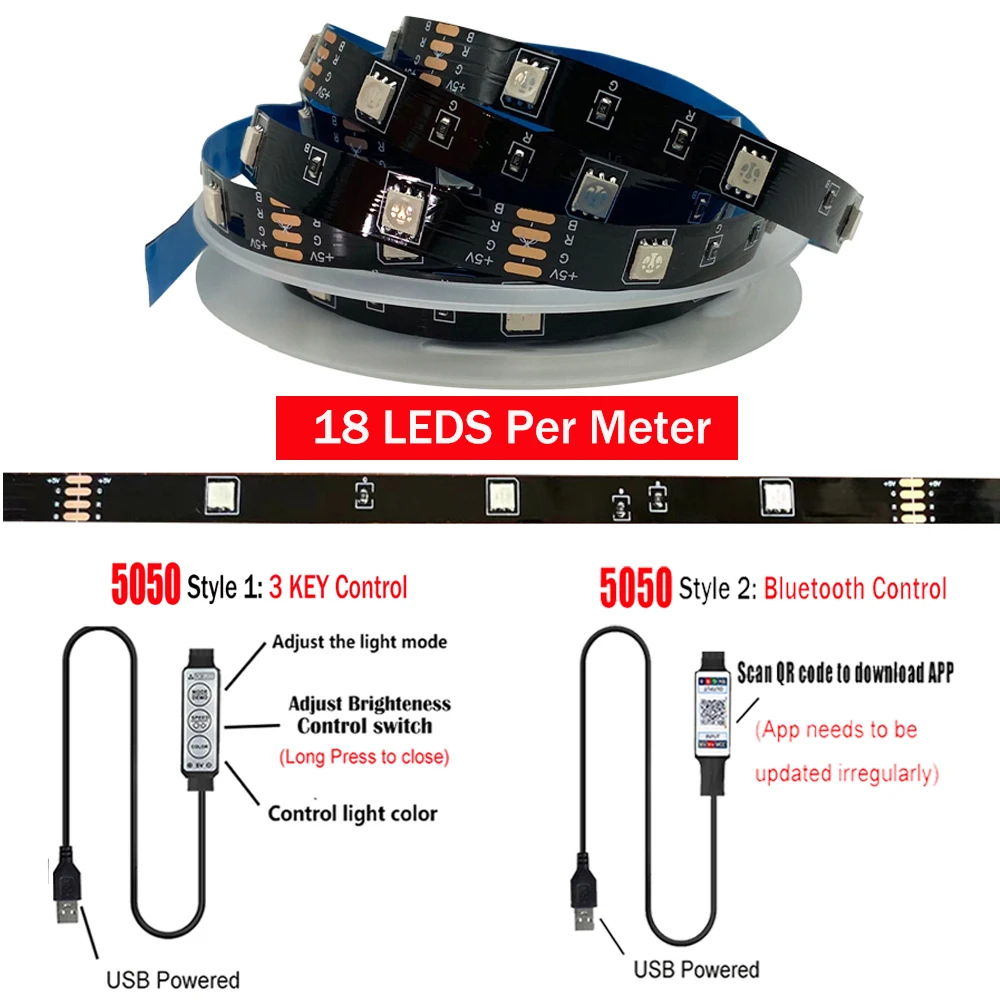 Bluetooth Control RGB 5050 2835 LED Lights Strip USB 5V Flexible Lamp Tape Diode Festival Fita White Tira Luces TV PC Desk Luz