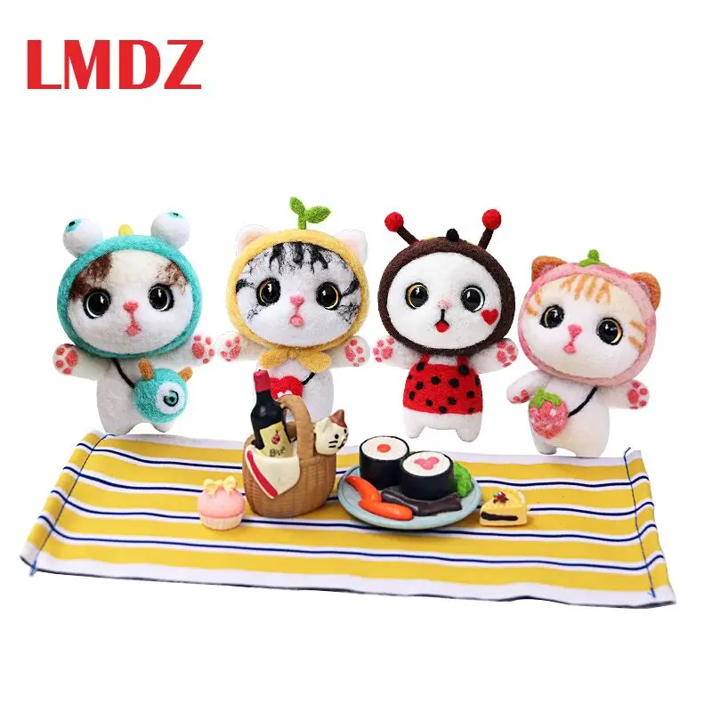 

LMDZ 1Pcs Fashion Custom Cat Doll Wool Felt Craft DIY Non Finished Poked Set Handcraft Kit for Needle Material Bag Pack