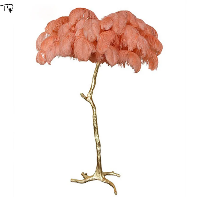 

Nordic Luxury Ostrich Feather Led Standing Lamp Romantic Atmosphere Copper Floor Lamp Living Room Bedroom Cafe Lighting Fixtures