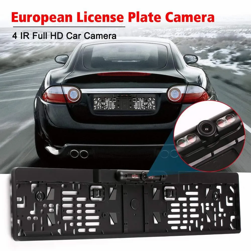 Wireless Night Vision IR Rear View camera EU License Plate Frame Car Reverse Camera waterproof Back Up Camera for monitor Kit (5)