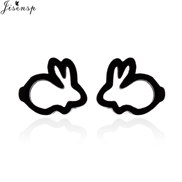 Jisensp Silver Plated Earrings Lovely Tiny Rabbit Ear Stud for Women Girls Cartoon Bunny Earring Fashion Jewelry Gift GED065B