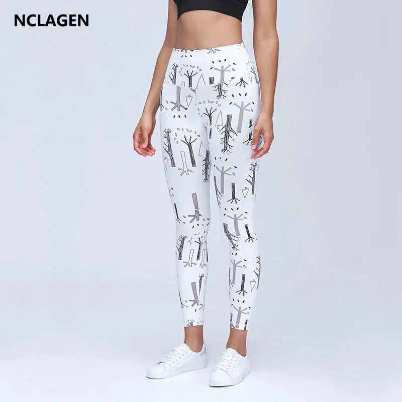 

NCLAGEN Yoga Pants Women High Quality Naked Feel Geometric Printing High Waist Leggings Tights Sport Fitness GYM Workout Nylon