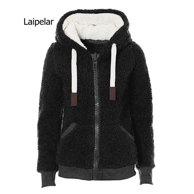 

Women Fleece Teddy Hoodies Zipper Solid Pocket Hooded Hoodies Coat Winter Warm Wool Cotton Coat Outwear Casual Sweatshirt