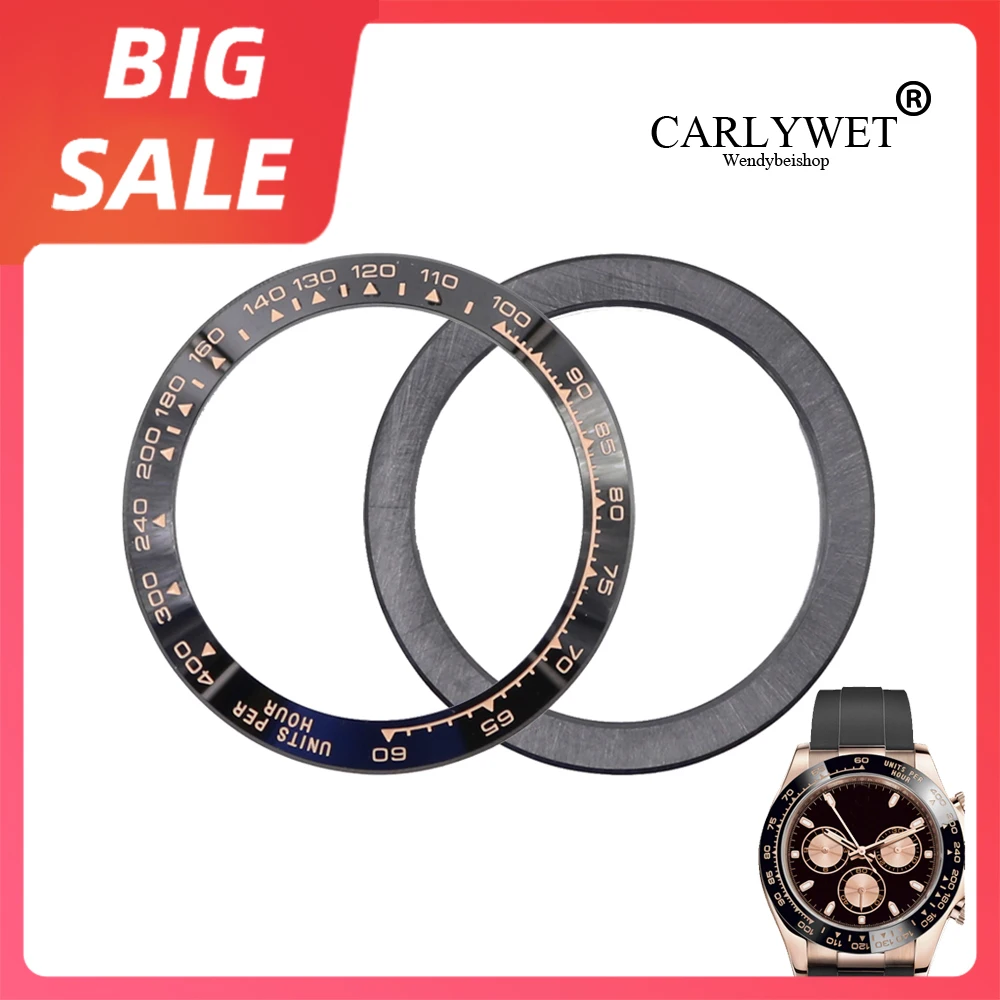 Carlywet Superiore Di Alta Qualità Di Lusso Puro Ceramica Nera Con Oro Rosa Di Scrittura 38.6 Millimetri Lunetta Orologio Per Rolex Daytona 116500 - 1