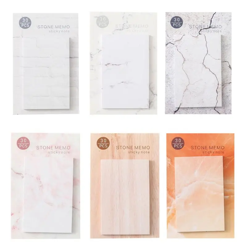 

6Pcs/Bag Portable Sticky Notes Memo With Marble Grain for reminding Plan Schedule Office Writing Stationery