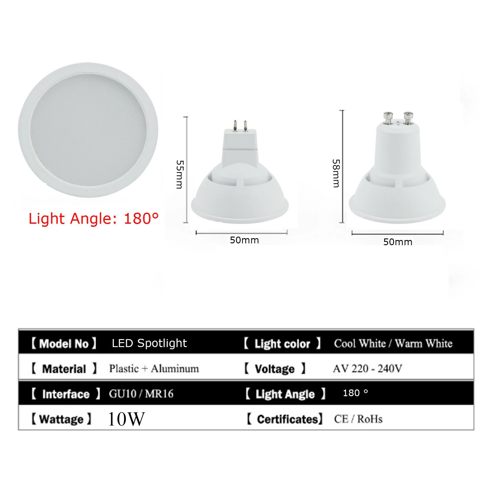 Dimmable GU10 MR16 7W Lamp Bulbs White Spot  180 Degree Wide Beam LED Spotlights gu10 220V 240V Bedroom Table Warm / Cold White