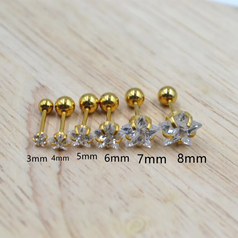 

50pcs Body Jewelry Piercing - Gold Thin Bar 20G~0.8mm Star CZ Gems Earring Ear Helix Lobe Cartilage Tragus Diath Studs