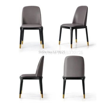 

Dining chair dining chair light luxury Nordic with armrest dining chair backrest leather solid wood simple gold-plated designer