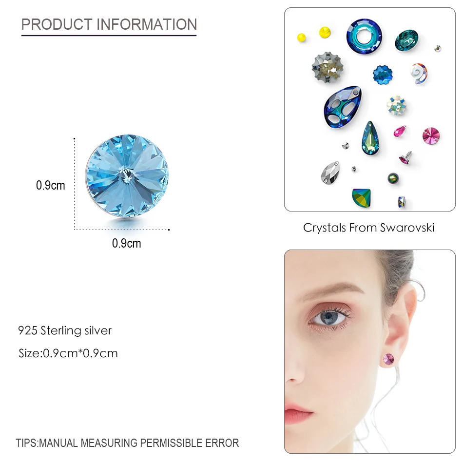 Бренд Malanda, 925 пробы, серебряные серьги с круглыми кристаллами от Swarovski для женщин, модные серьги-гвоздики, свадебные офисные украшения