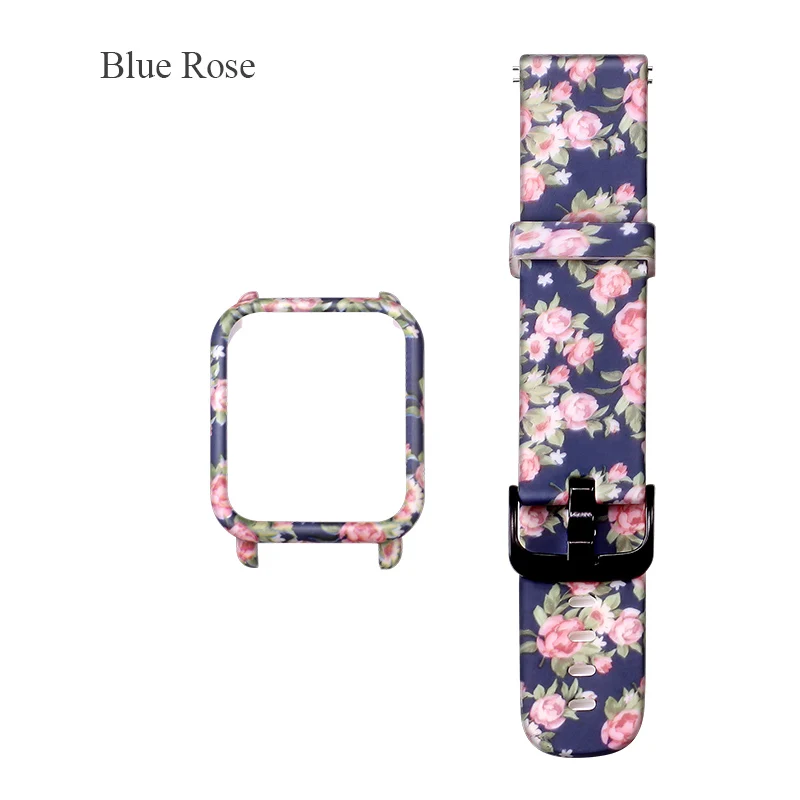Blue rose Чехол-накладка BOORUI для Amazfit, защитный чехол для Xiaomi Huami Amazfit, ремешок Bip 20 мм, мягкий силиконовый ремешок с принтом - Цвет: Blue rose