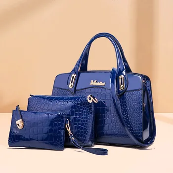 

Famous Brand Women Patent Leather Composite Bags for Lady 3 Sets Large Capacity Handbag High Quality Shoulder Bags Clutch Wallet