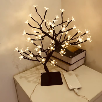 

LED Cherry Blossom Lamp 24 36 48 Bulbs Vase Coffee Floral Lamp Tree Branch Lights Decorative Light Wedding Home Bar Decor